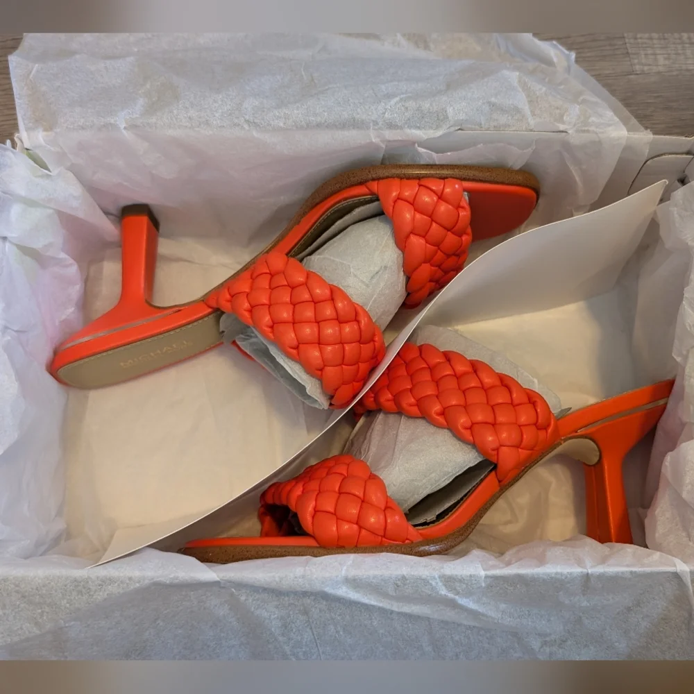 Michael Kors Bold Orange Braided Sandals - Picture 3 of 4